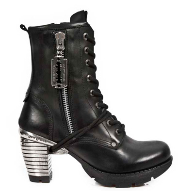 M.7901 S2 Black New Rock Cowboy Boots with Silver Flame Detail M.7901 S2 Black New Rock Cowboy Boots with Silver Flame Detail